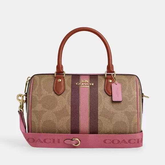 New! Coach Rowan Satchel Bag In Signature Canvas With Stripe Print - Picture 1 of 6